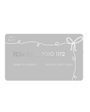 Load image into Gallery viewer, Silver/Grey gift card with decorative elements and text on a white background
